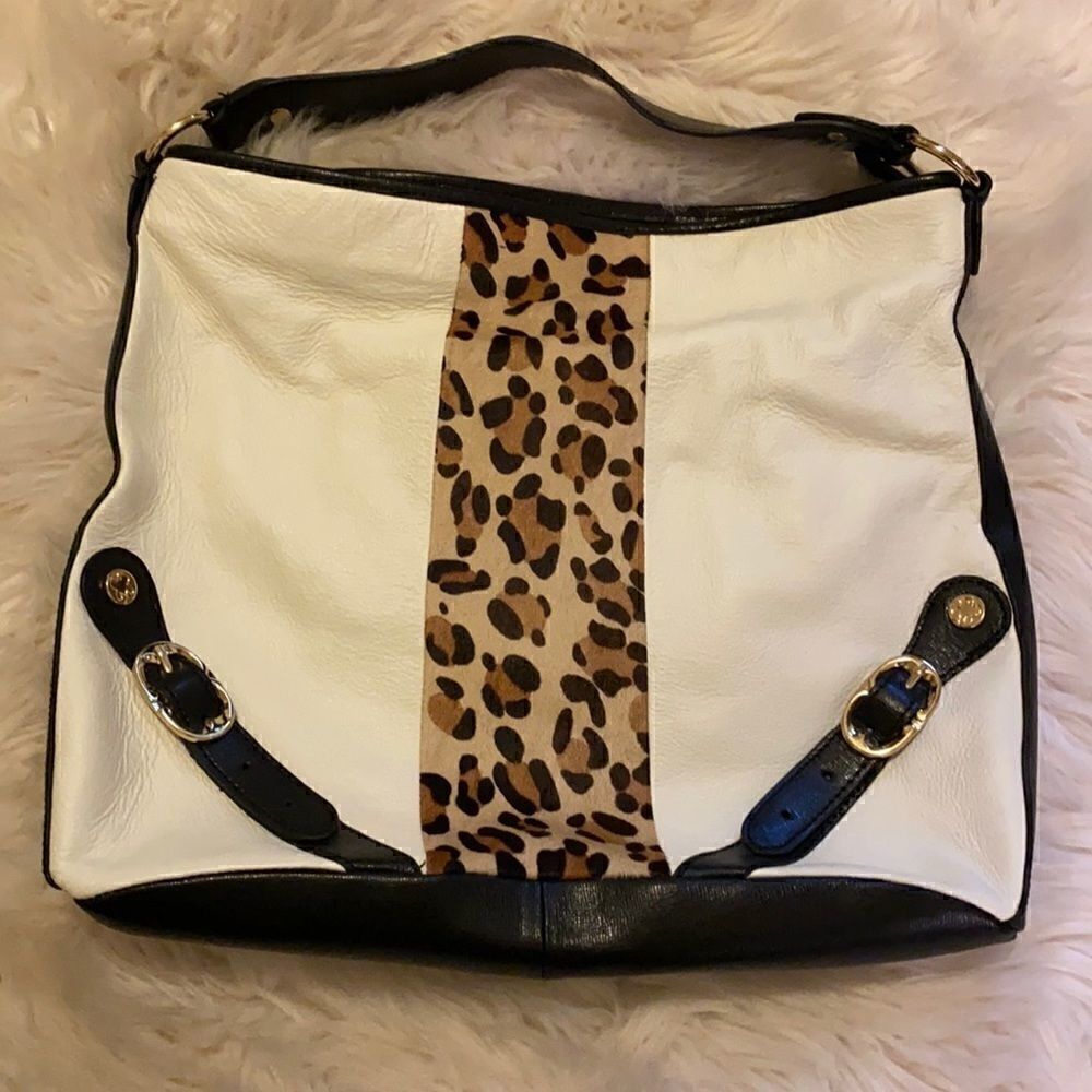 Emma Foxโ|ย LeopardโPrintโDressageโFrameโBagโWhiteโLeatherโHoboโSatchelโBag